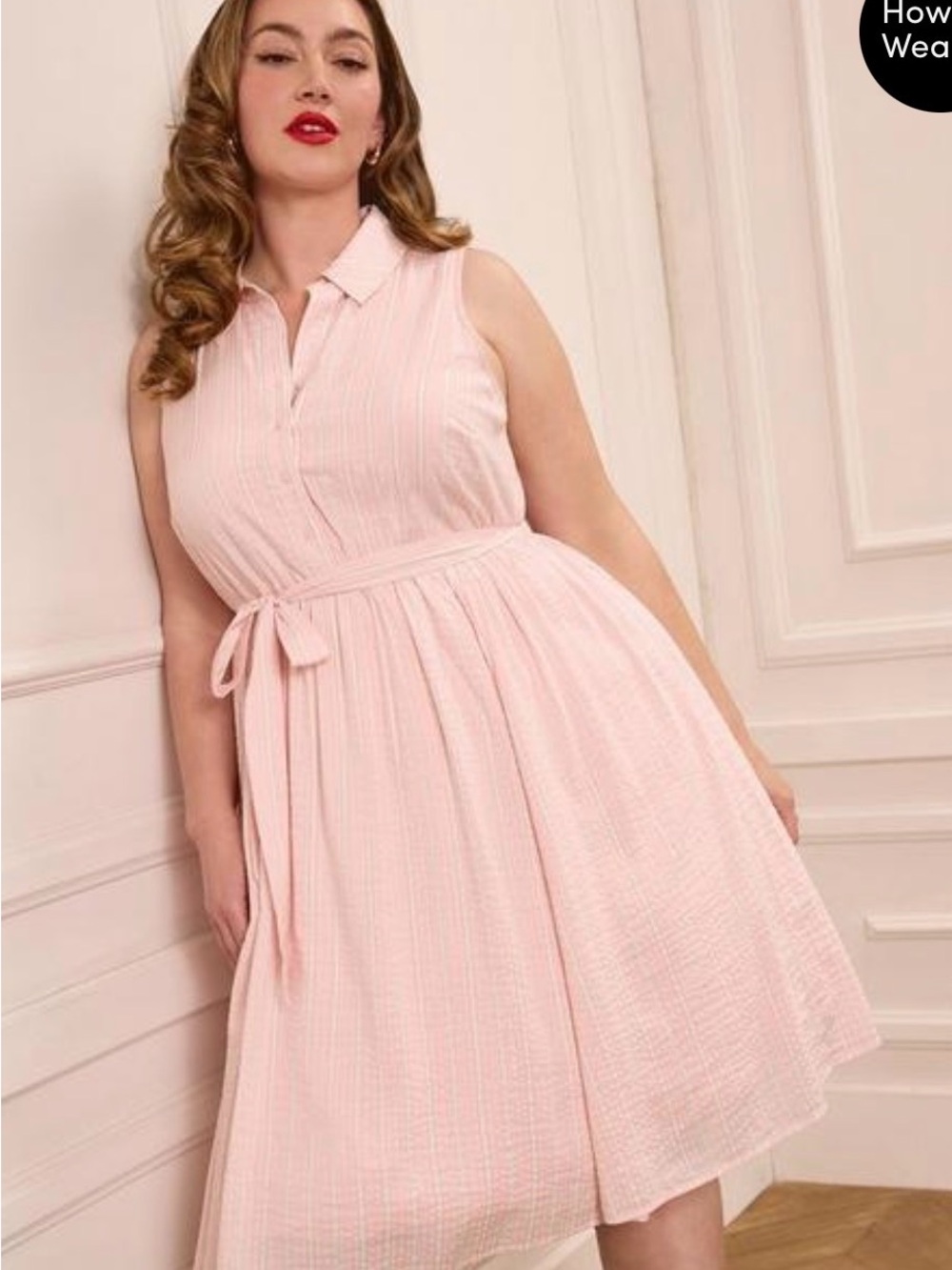 Retro Chic by torrid Soft Pink Sleeveless Collared Midi Dress with Tie Belt